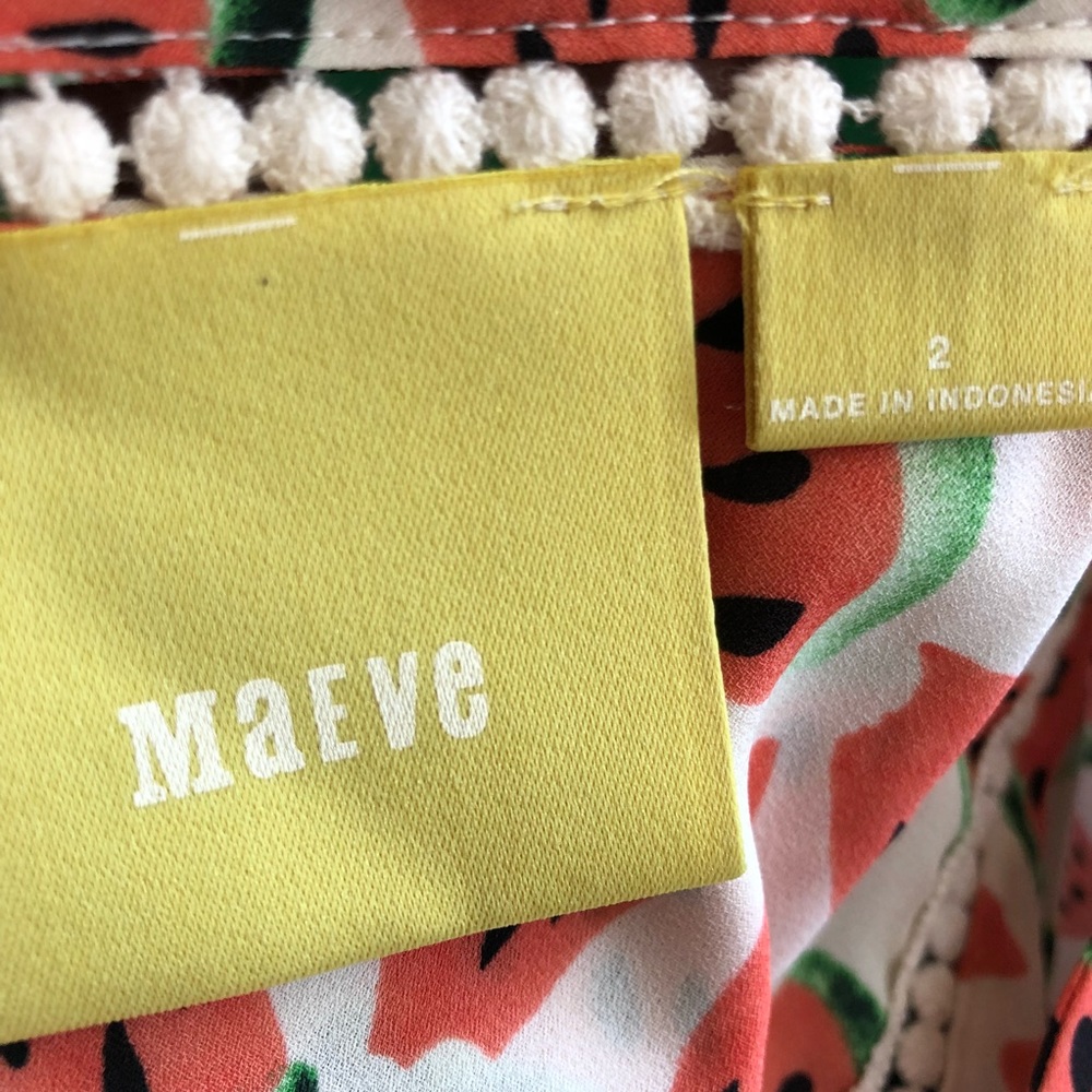 Anthropologie Watermelon Print Short Sleeve V-Neck Top - Coral, White, Green - Picture 5 of 5